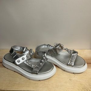 Stuart Weitzman Zoelie Crystal Ball Sandal In Silver